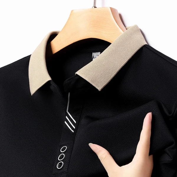 New Men's Long-sleeved Polo Shirt Sweatwear Business Casual Top Fashion Classic Solid Color Male Brand Basic V-neck Top - AliExpress 200000343 - Image 3