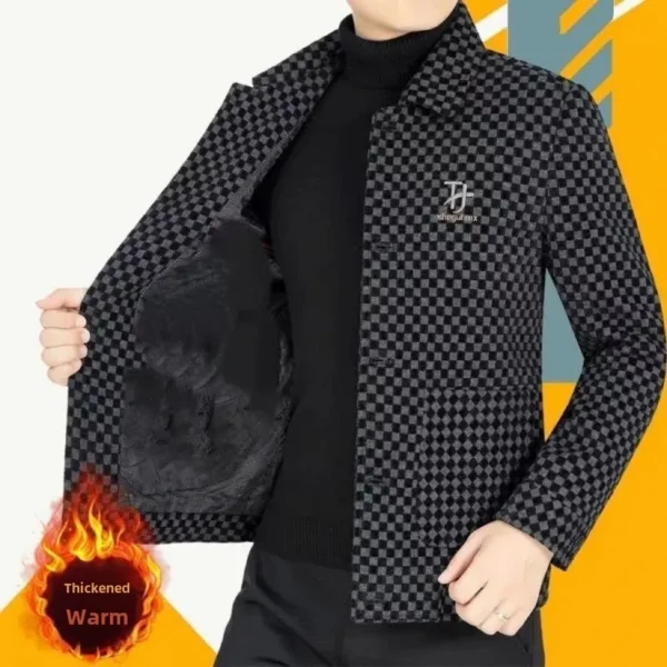 Luxury WoolenJacket Men 2023 New Style Lapel Casual Jacket Autumn/Winter Thickened Fleece-Lined Business Top - Image 5