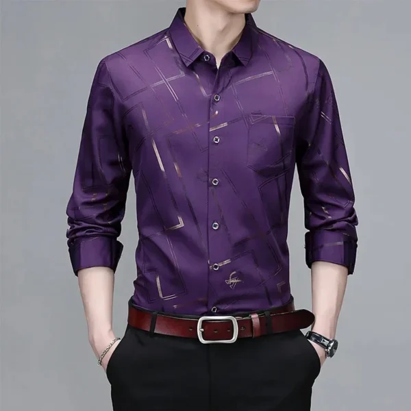 Men's Casual and Fashionable Long Sleeved Printed Shirt, Non Ironing and Wrinkle Resistant Business Top - Image 3