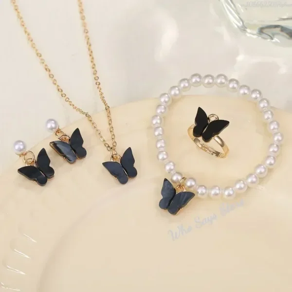 Butterfly Jewelry Sets Crystal Acrylic Romantic Bracelet Ring Necklace Earring Set for Women Wedding Dinner Dress Accessories - AliExpress - Image 3