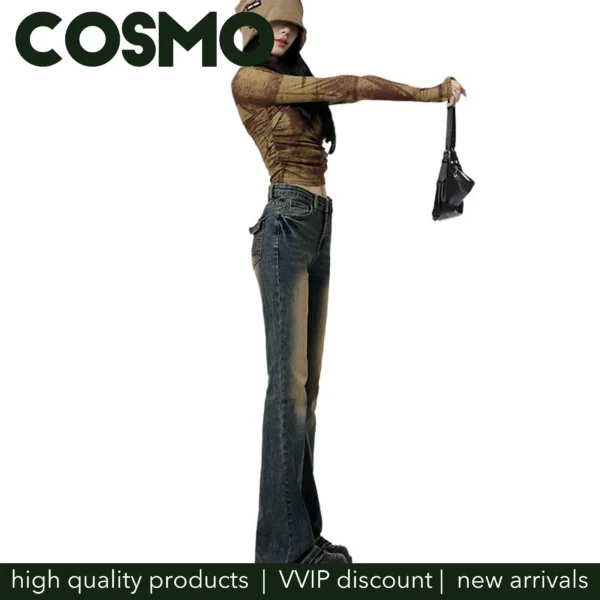 Cosmo Vintage Fashion Style Cool Girl Hip Pop High Quality Jeans for Women High Waist Slim Fit Flare Pants Female Y2k Fashion - AliExpress