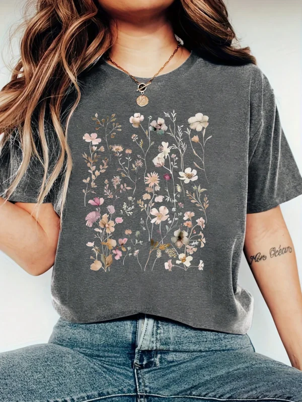 Harajuku Flowers and Plants Vintage Women T Shirt Short Sleeve Crew Neck Summer Tshirt Tops for Women Clothes - AliExpress 200000345