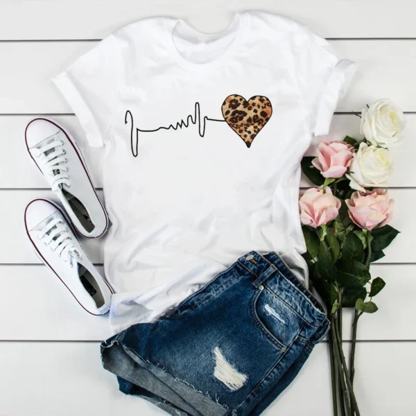 Summer New 90 's Leopard Heartbeat Short Sleeve Print Clothing Women's T-Shirt Harajuku Graphic Clothing Women's Top,Drop Ship - AliExpress 200000345 - Image 2