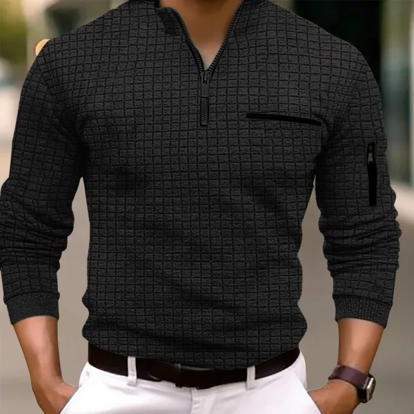 New spring and autumn men's checkerboard checkered POLO shirt zip-up collar sports polo shirt - AliExpress 200000343 - Image 3