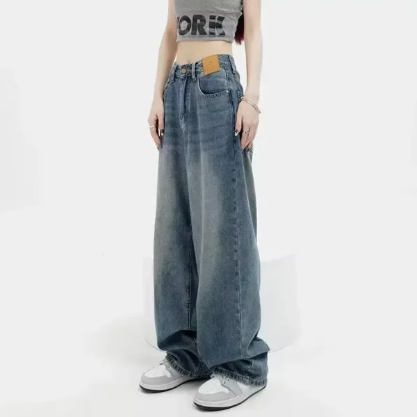 Trendy 2023 Blue Jeans High-waisted Straight-leg Loose-fit Wide-leg Dragging Pants For Men Women Spring Summer - AliExpress 200000345 - Image 4