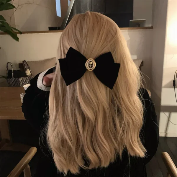 New Black Velvet Bow Hair Pins Elegant Fabric Alloy Roses Hair Clips for Women Fashion ponytail Barrette Heawear Accessories - AliExpress - Image 3