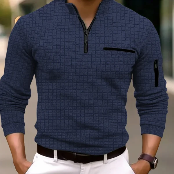 New spring and autumn men's checkerboard checkered POLO shirt zip-up collar sports polo shirt - AliExpress 200000343 - Image 6