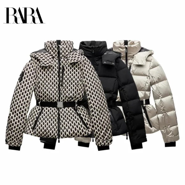 2025 RARA new women's fashion waist with belt hooded down cotton jacket commuting warm windproof jacket more comfortable to wear - AliExpress