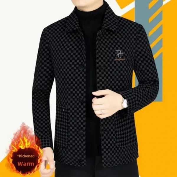 Luxury WoolenJacket Men 2023 New Style Lapel Casual Jacket Autumn/Winter Thickened Fleece-Lined Business Top - Image 4