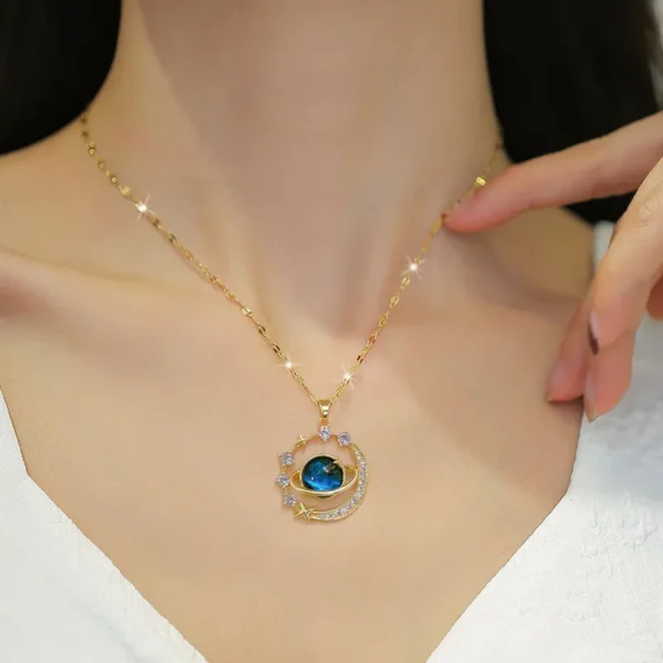 Luxury Inlaid Zircon Planet Moon Pendant Necklace For Women Titanium Steel Butterfly Water Drop Clavicle Chain Charm Jewelry - AliExpress 36 - Image 2