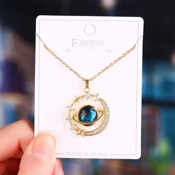 Luxury Inlaid Zircon Planet Moon Pendant Necklace For Women Titanium Steel Butterfly Water Drop Clavicle Chain Charm Jewelry - AliExpress 36 - Image 4