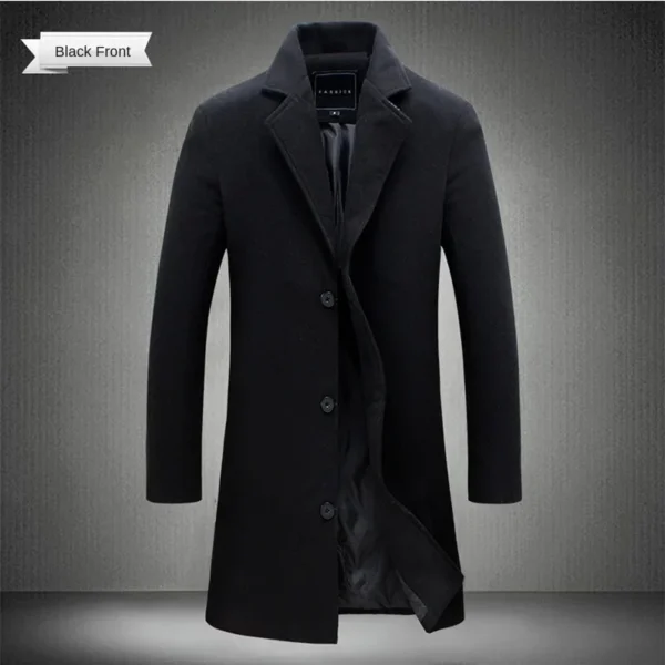 2024 Spring Autumn New Long Cotton Coat New Wool Blend Pure Color Casual Business Fashion Men's Clothing Slim Windbreaker Jacket - AliExpress 200000343 - Image 2