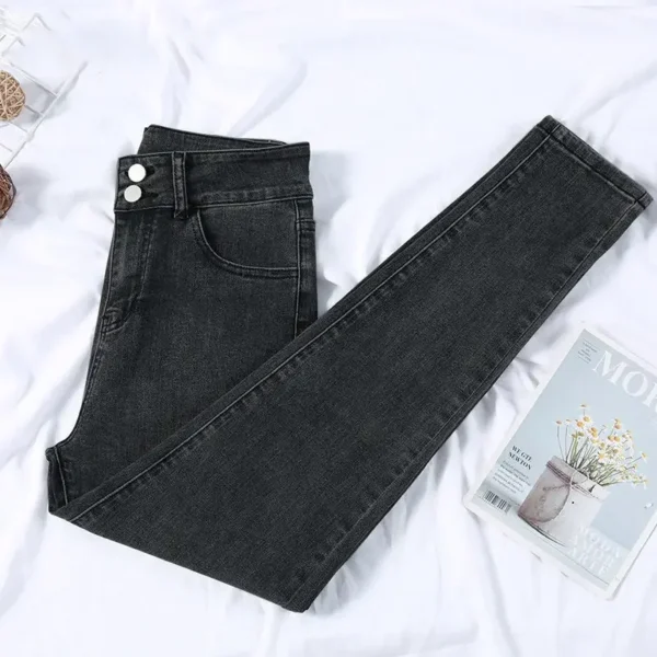 Vintage Women's High-Waisted Jeans 2024 New Spring-Autumn Stretchy Slimming Tight Pencil Leggings Bottle Shape Female Denim - AliExpress - Image 4