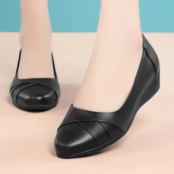 Women Fashion Light Weight Wedge Heel Comfort Spring Autumn Shoes Casual Sweet Black Leather Soft Bottom Flat Shoes - AliExpress 322 - Image 2