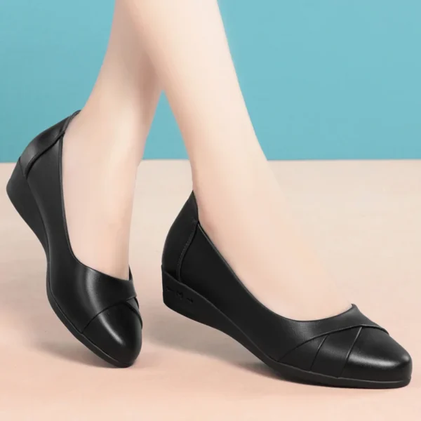 Women Fashion Light Weight Wedge Heel Comfort Spring Autumn Shoes Casual Sweet Black Leather Soft Bottom Flat Shoes - AliExpress 322