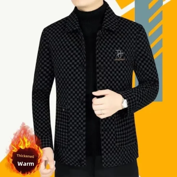 Luxury WoolenJacket Men 2023 New Style Lapel Casual Jacket Autumn/Winter Thickened Fleece-Lined Business Top - Image 6