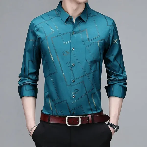 Men's Casual and Fashionable Long Sleeved Printed Shirt, Non Ironing and Wrinkle Resistant Business Top - Image 2