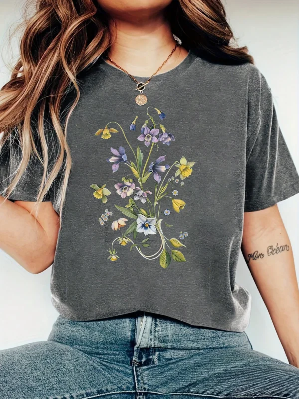 Harajuku Flowers and Plants Vintage Women T Shirt Short Sleeve Crew Neck Summer Tshirt Tops for Women Clothes - AliExpress 200000345 - Image 2