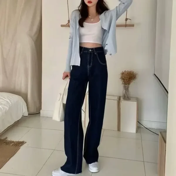 Deepblue Straight-leg Jeans Women's Loose-fit Autumn 2022 New High-waisted Harem Pants Nine-point Smoke Pants For Older Women - Image 2