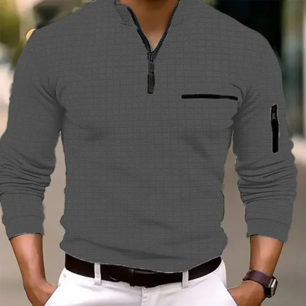 New spring and autumn men's checkerboard checkered POLO shirt zip-up collar sports polo shirt - AliExpress 200000343 - Image 4