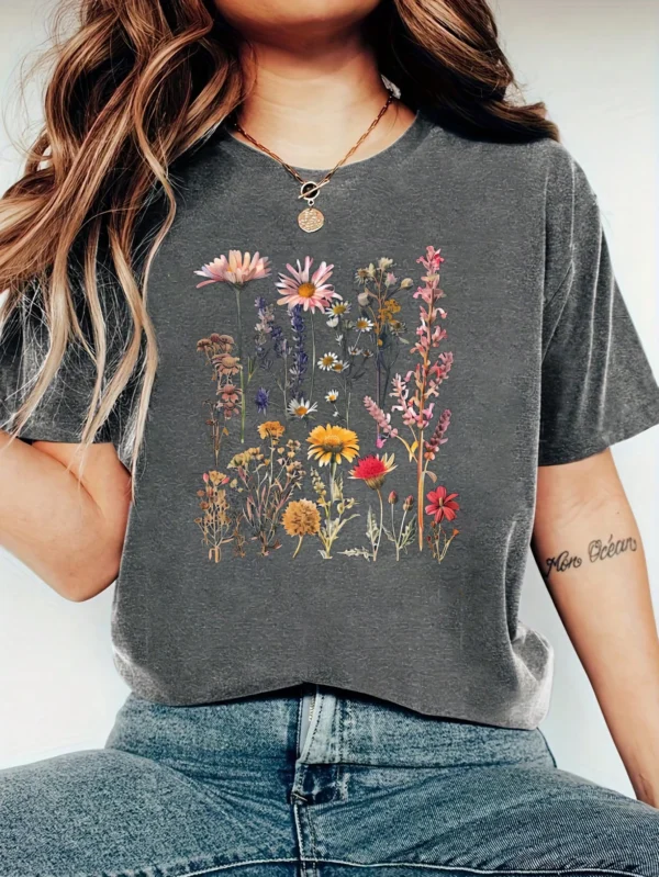 Harajuku Flowers and Plants Vintage Women T Shirt Short Sleeve Crew Neck Summer Tshirt Tops for Women Clothes - AliExpress 200000345 - Image 5