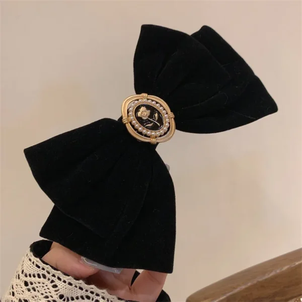 New Black Velvet Bow Hair Pins Elegant Fabric Alloy Roses Hair Clips for Women Fashion ponytail Barrette Heawear Accessories - AliExpress - Image 2