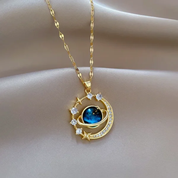 Luxury Inlaid Zircon Planet Moon Pendant Necklace For Women Titanium Steel Butterfly Water Drop Clavicle Chain Charm Jewelry - AliExpress 36