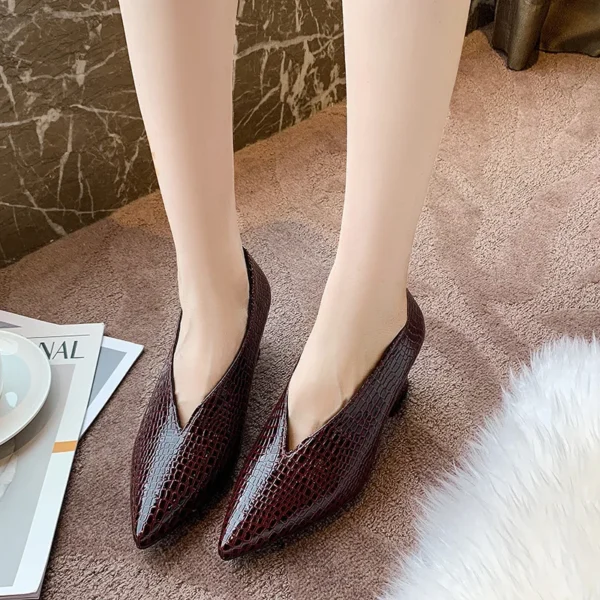 Vintage black Soft Leather Shallow Pointed Toe Thick Heel Women's Flats 2024 New Spring Summer High Heel Versatile High Shoes - AliExpress 322 - Image 4