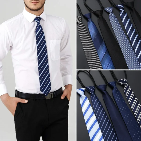 Lazy Zipper Men's Tie Business Formal Dress Wear Stripe Solid Color Zipper Necktie Wholesale Gifts for Men Slim Skinny Tie - AliExpress 200000297 - Image 3