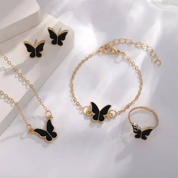 Butterfly Jewelry Sets Crystal Acrylic Romantic Bracelet Ring Necklace Earring Set for Women Wedding Dinner Dress Accessories - AliExpress