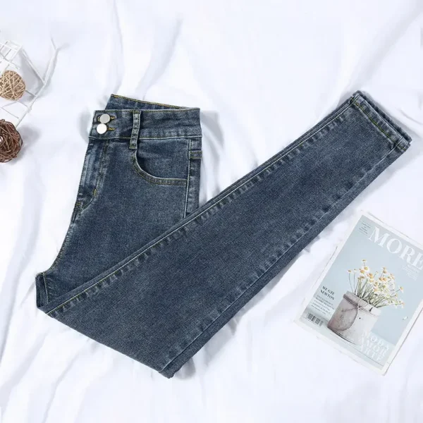 Vintage Women's High-Waisted Jeans 2024 New Spring-Autumn Stretchy Slimming Tight Pencil Leggings Bottle Shape Female Denim - AliExpress - Image 3