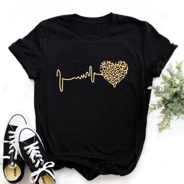 Summer New 90 's Leopard Heartbeat Short Sleeve Print Clothing Women's T-Shirt Harajuku Graphic Clothing Women's Top,Drop Ship - AliExpress 200000345