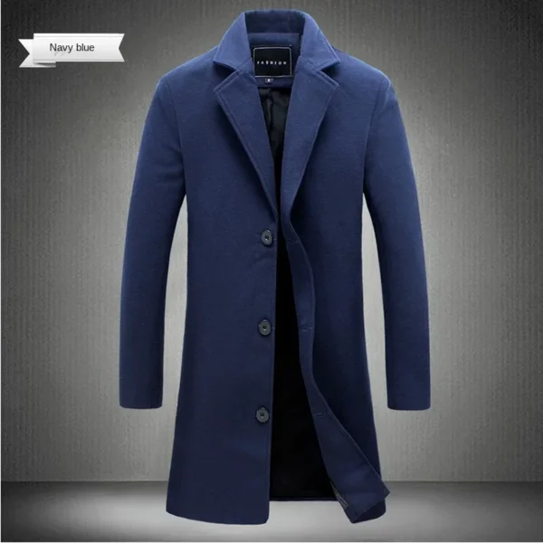 2024 Spring Autumn New Long Cotton Coat New Wool Blend Pure Color Casual Business Fashion Men's Clothing Slim Windbreaker Jacket - AliExpress 200000343 - Image 4