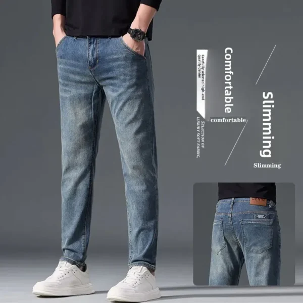 New Shengting 2024 Spring Autumn Men's Jeans Warm Elastic Straight-Leg Denim Fleece-Lined Petite Cropped Pants For Men - AliExpress 200000343