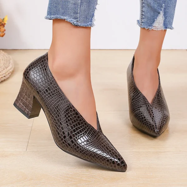 Vintage black Soft Leather Shallow Pointed Toe Thick Heel Women's Flats 2024 New Spring Summer High Heel Versatile High Shoes - AliExpress 322 - Image 6