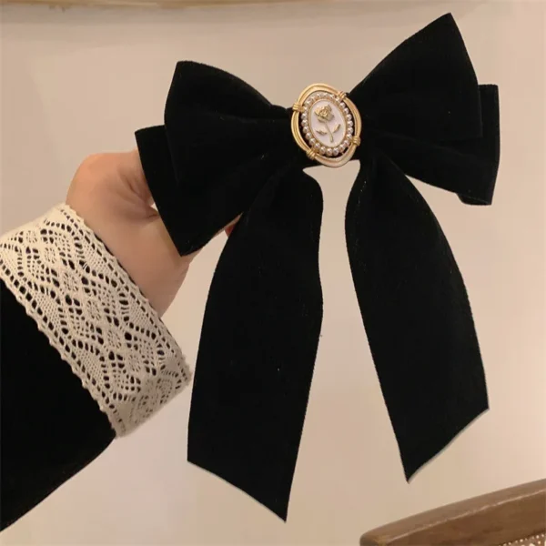 New Black Velvet Bow Hair Pins Elegant Fabric Alloy Roses Hair Clips for Women Fashion ponytail Barrette Heawear Accessories - AliExpress - Image 4