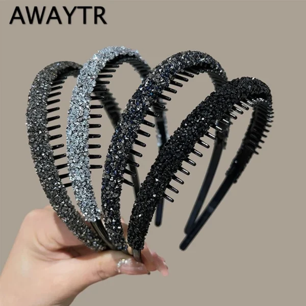 AWAYTR Luxury Non-slip Rhinestone Hair Hoops Bands Women Tooth Elastic Headbands For Women Shiny Hair Hoops Bezel Accessories - AliExpress 200000297