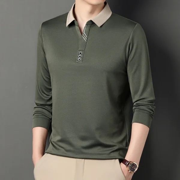 New Men's Long-sleeved Polo Shirt Sweatwear Business Casual Top Fashion Classic Solid Color Male Brand Basic V-neck Top - AliExpress 200000343 - Image 6