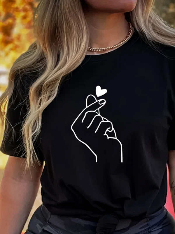 Cute Print Solid Crew Neck T-Shirt, Short Sleeve Casual Every Day Top For All Season, Women's Clothing - AliExpress 200000345