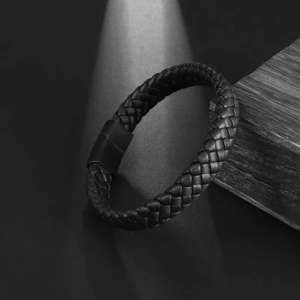 Classic Single Layer Black Hand Woven Leather Bracelet with Metal Magnetic Clasp Men\'s Fashion Business Jewelry Gift - AliExpress 36 - Image 3