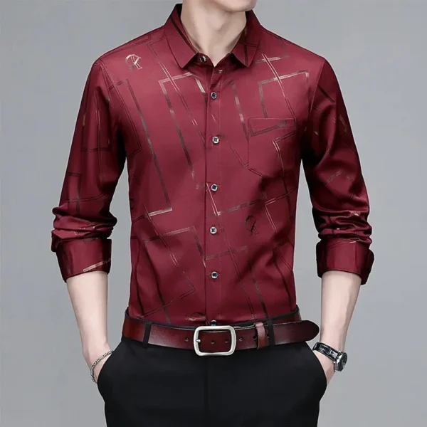 Men's Casual and Fashionable Long Sleeved Printed Shirt, Non Ironing and Wrinkle Resistant Business Top - Image 4