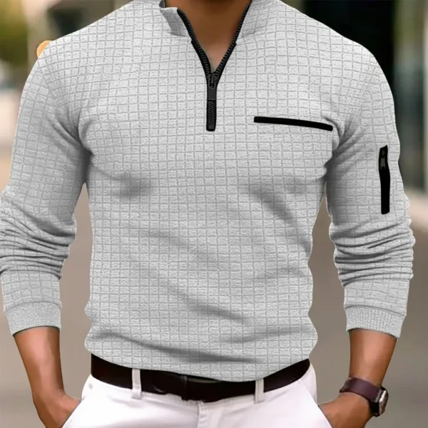 New spring and autumn men's checkerboard checkered POLO shirt zip-up collar sports polo shirt - AliExpress 200000343 - Image 5