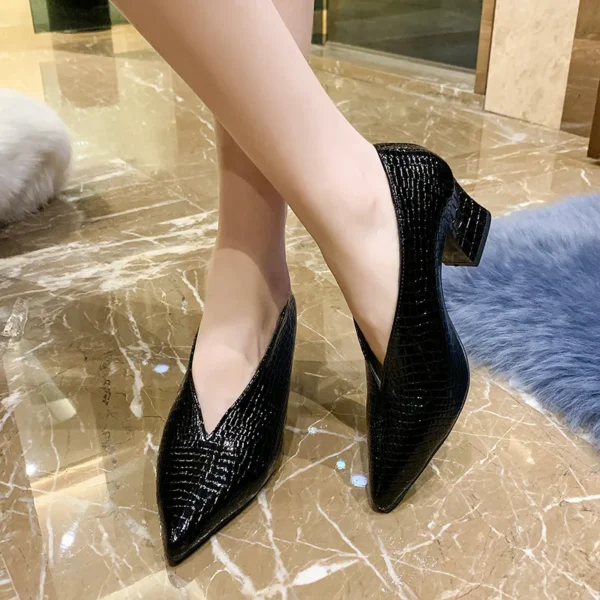 Vintage black Soft Leather Shallow Pointed Toe Thick Heel Women's Flats 2024 New Spring Summer High Heel Versatile High Shoes - AliExpress 322 - Image 3