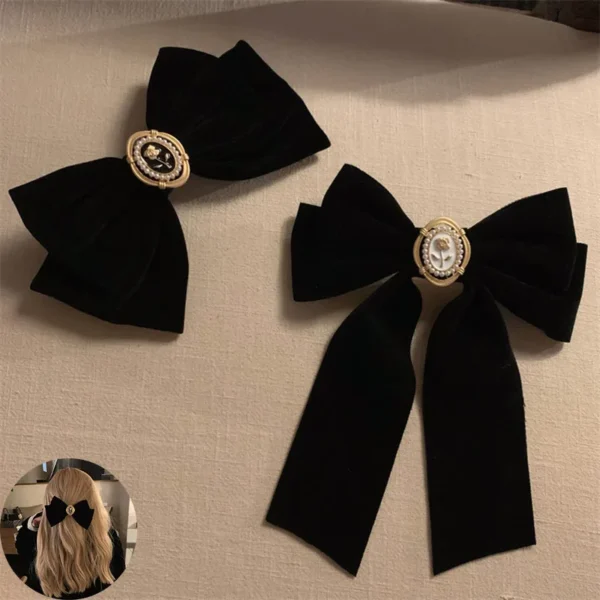 New Black Velvet Bow Hair Pins Elegant Fabric Alloy Roses Hair Clips for Women Fashion ponytail Barrette Heawear Accessories - AliExpress