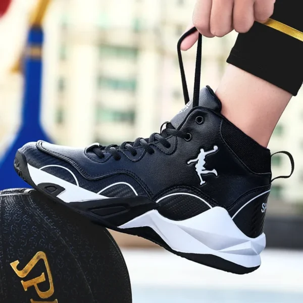 Four Seasons Men's Basketball Shoes Anti-slip Student Youth Middle Support Training Shoes Leather Face Waterproof Sports - Image 4