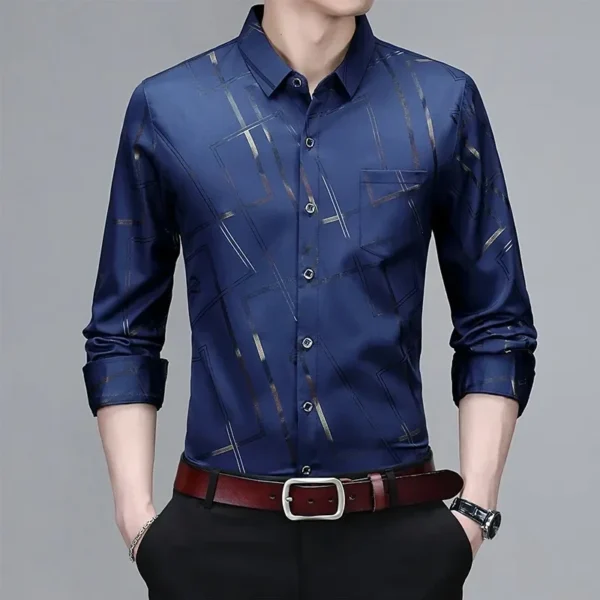 Men's Casual and Fashionable Long Sleeved Printed Shirt, Non Ironing and Wrinkle Resistant Business Top - Image 5