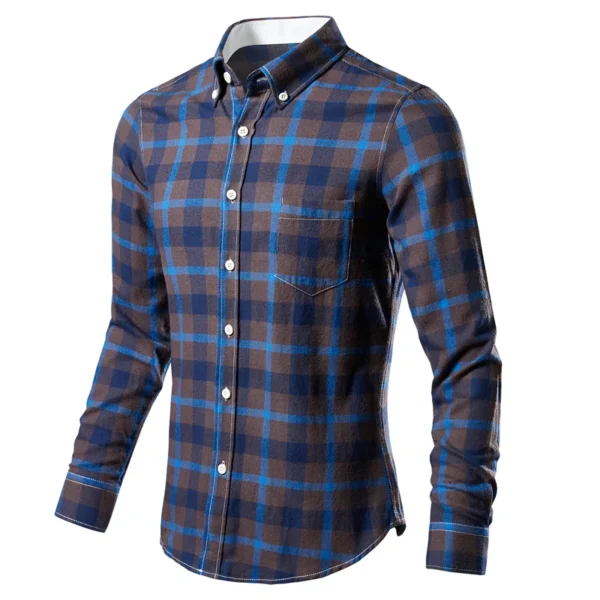 Men's Plaid Shirt Long Sleeve 100% Cotton Casual Slim Buttons Business Social Dress Shirts Blouse Men Clothing - AliExpress 200000343 - Image 4