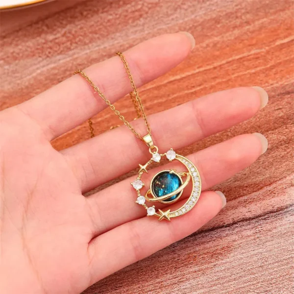 Luxury Inlaid Zircon Planet Moon Pendant Necklace For Women Titanium Steel Butterfly Water Drop Clavicle Chain Charm Jewelry - AliExpress 36 - Image 5