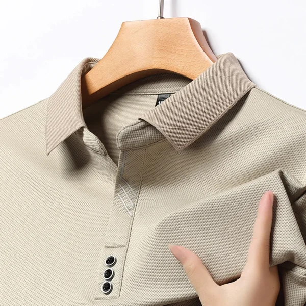 New Men's Long-sleeved Polo Shirt Sweatwear Business Casual Top Fashion Classic Solid Color Male Brand Basic V-neck Top - AliExpress 200000343 - Image 4